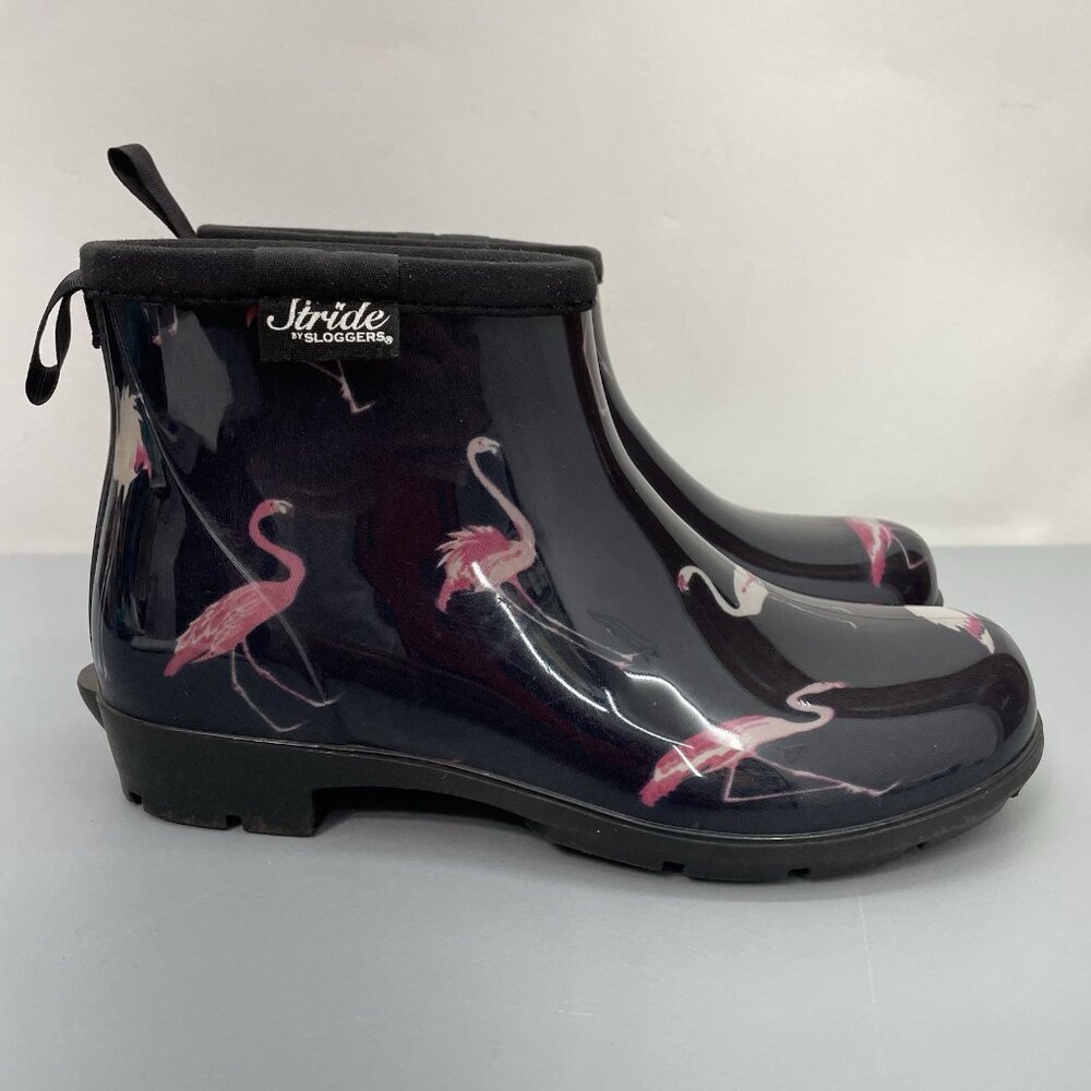 Stride Sloggers Ankle Boots Booties Waterproof Garden Flamingos Black Womens 7